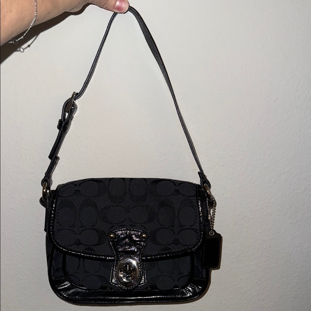 Coach Black Shoulder Bag with Signature Monogram